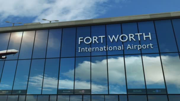 Vliegtuiglanding Fort Worth Dallas Texas Usa Weergave Animatie Aankomst Stad — Stockvideo