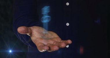 Bağlı ahır bozuk para engelleme kripto para birimi ve USDT dijital para 3D sembolünü insan elinin üzerine koyun. Siber teknoloji simgesi soyut kavram kusursuz ve döngüsel.