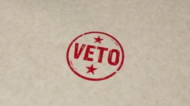 Veto damgası ve el damgası çarpışma animasyonu. Muhalefet, itiraz ve reddetme sembolü 3D oluşturulmuş kavram.