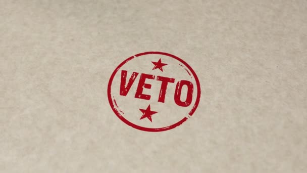 Veto Stempel Und Handstempel Impact Animation Opposition Einspruch Und Verweigerungssymbol — Stockvideo