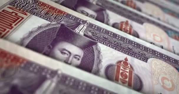 Togrog Mongol Bucle Billetes Tugrik Mnt Textura Dinero Concepto Economía — Vídeo de stock