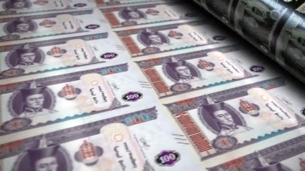 蒙古托克 图格里克钞票印刷滚筒机循环 Mnt纸钞打印3D环路无缝 蒙古银行 经济和危机的概念摘要 — 图库视频影像