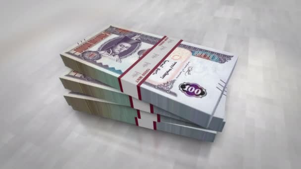 蒙古族托格人 图格里克人的钱堆积如山 蒙古经济 债务和金融的概念背景 100个Mnt钞票堆栈3D动画 — 图库视频影像