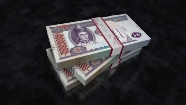 Mongoolse Togrog Tugrik Geld Stapel Pak Concept Achtergrond Van Economie — Stockvideo