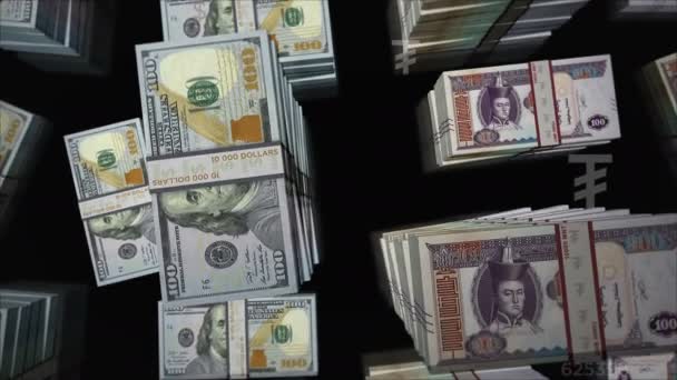 Americký Dolar Mongolsko Togrog Tugrikova Burza Balíček Bankovek Pojetí Obchodu — Stock video