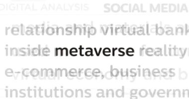 Uluslararası medyada Metaverse, siber uzay simülasyonu ve sanal gerçeklikte yaşam ile manşet haber. Ekranlardaki internet haber başlıklarının soyut kavramı. Kusursuz ve döngülü animasyon.