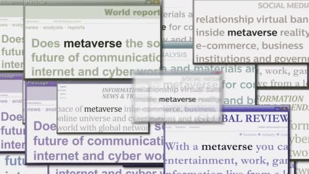 Wyskakuj Oknami Metaverse Symulacją Cyberprzestrzeni Życiem Wirtualnej Rzeczywistości Ekranie Komputera — Wideo stockowe