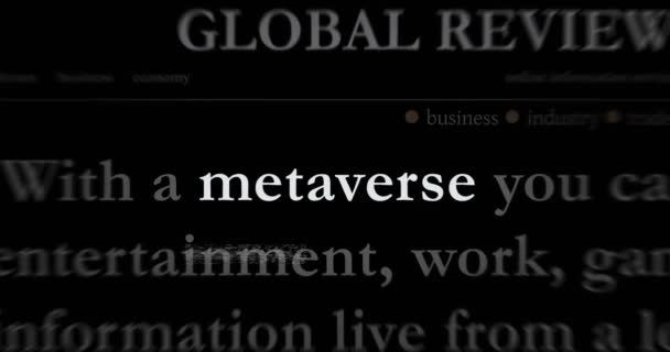 Metaverse サイバー空間シミュレーション 仮想現実の生活など 国際的なメディアでニュースを発信します 画面ループ上で放送されるWebニュースタイトルの抽象概念 シームレスループアニメーション — ストック動画