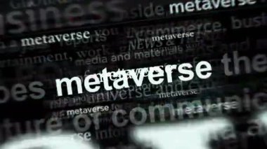 Uluslararası medyada Metaverse, siber uzay simülasyonu ve sanal gerçeklikte yaşam ile manşet haber. Gürültü görüntüleme döngüsündeki haber başlıklarının soyut konsepti. TV arızası efekti kusursuz döngülendi.