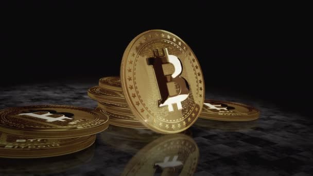 Bitcoin Btc Kryptowährung Goldene Münze Drehen Kamera Dreht Sich Die — Stockvideo