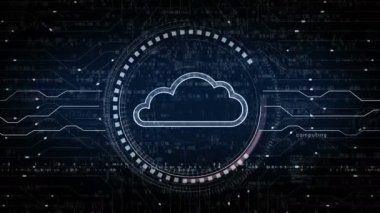 Bulut bilgisayarı ve çevrimiçi depolama ve internet sunucusu sembolü soyut dijital kavram. Ağ, siber teknoloji ve bilgisayar arkaplanı kusursuz ve döngülü animasyon.