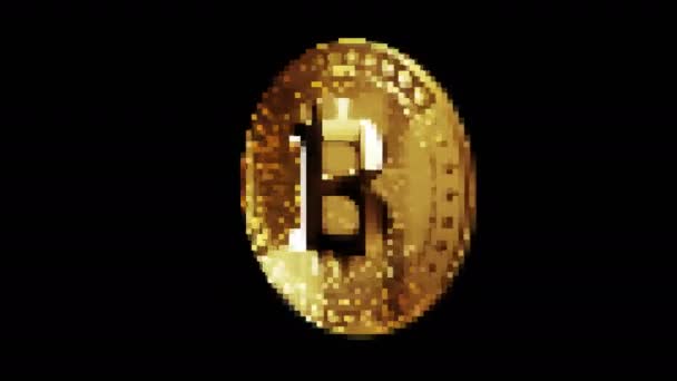 Біткоїн Btc Криптовалюта Золота Монета Стилі Ретро Піксельної Мозаїки Років — стокове відео