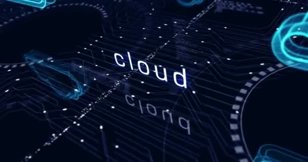 Cloud Computing Und Online Speicher Und Internetserver Symbolisieren Abstrakte Cyber — Stockvideo