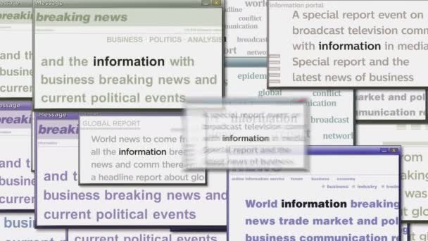 Felugrik Ablakok Információ Kommunikáció Számítógép Képernyőjén Absztrakt Koncepció Hírcímekről Médiában — Stock videók