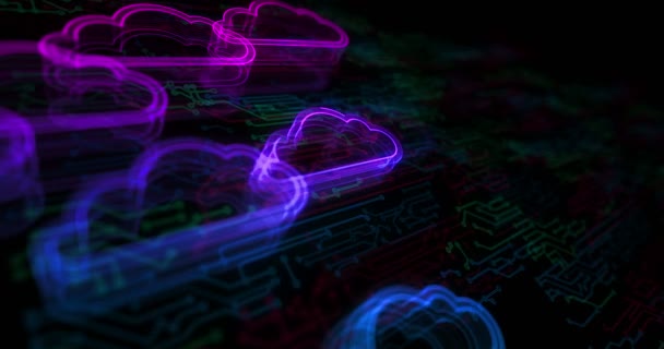 Computação Nuvem Armazenamento Line Símbolo Holograma Servidor Internet Aparece Fundo — Vídeo de Stock