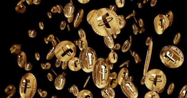 Tether Usdt Stablecoin Cryptocurrency 비배경을 회전하는 동전은 추상적 개념으로 순환한다 — 비디오