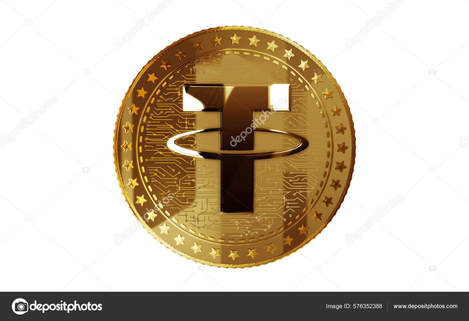 Tether Usdt Stablecoin Criptomoeda Isolada Moeda Ouro Fundo Tela Verde —  Foto © Skorzewiak #576352388