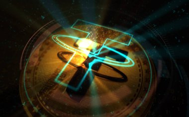 USDT bağlayıcı ahır bozuk para kripto altın para yeşil ekran arka planda. Soyut konsept 3d illüstrasyon.