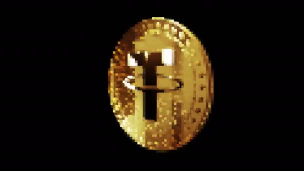 Tether Usdt Stablecoin Cryptocurrency Gold Coin Retro Pixel Mosaic 80S — Vídeo de stock