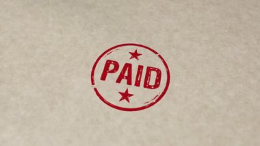 Ücretli pul ve el damgası çarpışma animasyonu. Çek, vergi ve para ödeme sembolü 3D oluşturulmuş konsept.