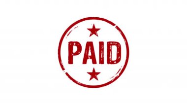 Ücretli pul ve el damgası darbesi izole edilmiş animasyon. Çek, vergi ve para ödeme sembolü 3 boyutlu konsept. Alfa mat kanalı.