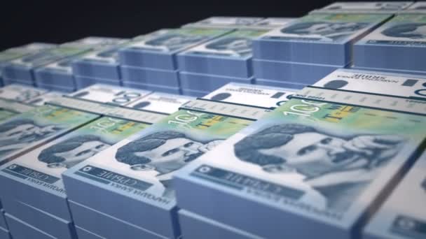 塞尔维亚第纳尔钞票捆扎成圈 Rsd的钱堆起来了塞尔维亚的现金 经济和金融概念 可浏览无缝3D动画 — 图库视频影像