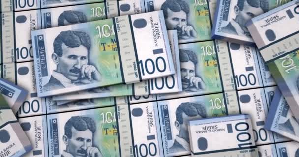塞尔维亚第纳尔现钞3D动画 摄像机从近到远的距离观看 Rsd的钱包塞尔维亚的通货膨胀 债务和金融概念 — 图库视频影像