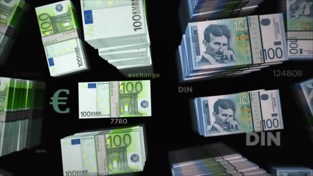 Ευρώ Και Σερβία Δηνάριο Ανταλλαγή Χρημάτων Πακέτο Χαρτονομισμάτων Έννοια Του — Αρχείο Βίντεο