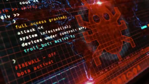 Сообщение Кибератаки Экране Компьютера Кибератака Взлом Системы Безопасности Хакерская Атака — стоковое видео