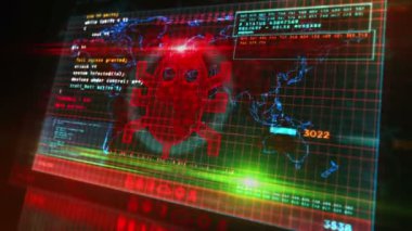 Bilgisayar ekranında siber saldırı mesajı. Siber saldırı, güvenlik ihlali ve Rus bilgisayar korsanı soyut konsept 3 boyutlu ve kusurlu kusursuz animasyon..