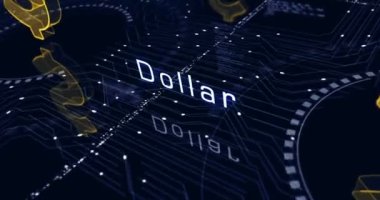 Dolar istikrarlı para birimi işi ve dijital para sembolü soyut siber konsept. Dijital teknoloji arka planı pürüzsüz ve döngüsel dinamik 3D animasyon.