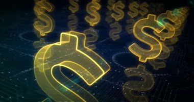 Dolar istikrarlı para birimi işi ve dijital para sembolü soyut siber konsept. Dijital teknoloji ve bilgisayar arkaplanı pürüzsüz ve döngülü 3D animasyon.