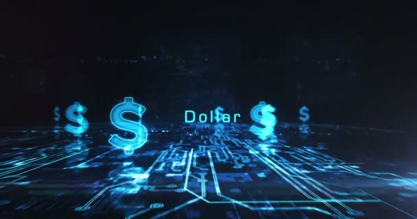 Dollar Stabil Valuta Affärer Och Digitala Pengar Symbol Abstrakt Cyberkoncept — Stockvideo
