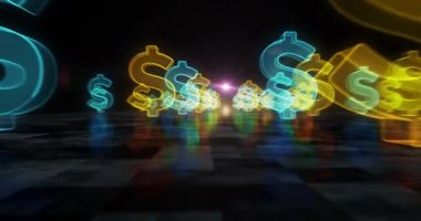 Dolar istikrarlı para birimi işi ve dijital para sembolü soyut siber konsept. Dijital teknoloji ve bilgisayar arkaplanı pürüzsüz ve döngülü 3D animasyon.
