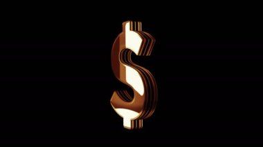 Dolar istikrarlı para birimi işi ve dijital para altın metal parlaklığı sembol konsepti. Işıldayan ve yansıtan ışık ikonu soyut. Kusursuz ve döngülü 3d döndürme canlandırması.