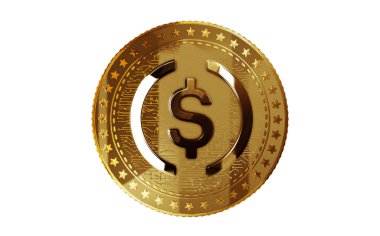 USDC USD Bozuk Para ahır kripto para birimi yeşil ekran arka planında altın madeni para izole etti. Soyut konsept 3d illüstrasyon.
