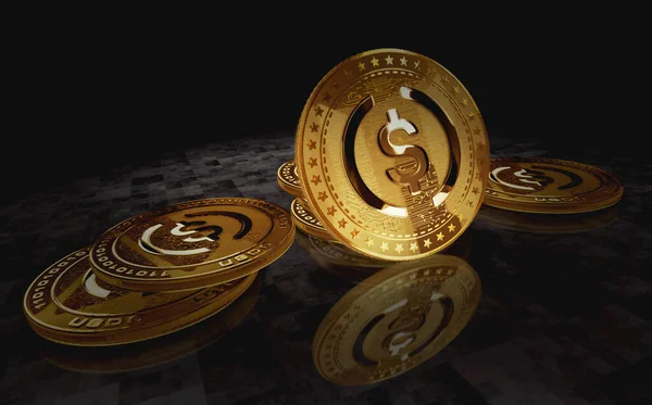 Usdc Usd Coin Stablecoin Cryptocurrency Gold Coin Green Screen Background — 스톡 사진