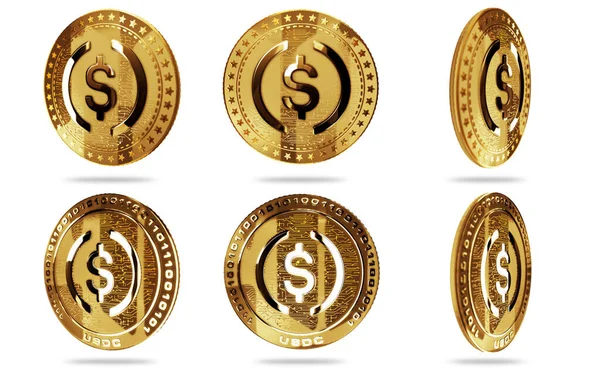 Usdc Usd Coin Stablecoin Cryptocurrency Απομονωμένο Χρυσό Νόμισμα Πράσινο Φόντο — Φωτογραφία Αρχείου