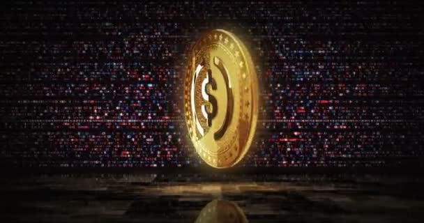 Usdc Usd Coin Stablecoin Cryptocurrency Koin Emas Pada Layar Digital — Stok Video