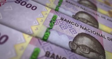 Angolan Kwanza banknote loop. AOA money texture. Concept of economy, business, crisis, banking, recession, debt and finance in Angola. Moving over note. Loopable seamless 3d animation.