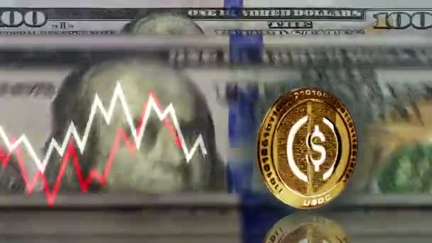 Usdc Usd Coin Stablecoin Cryptocurrency Koin Emas Lebih Dari 100 — Stok Video