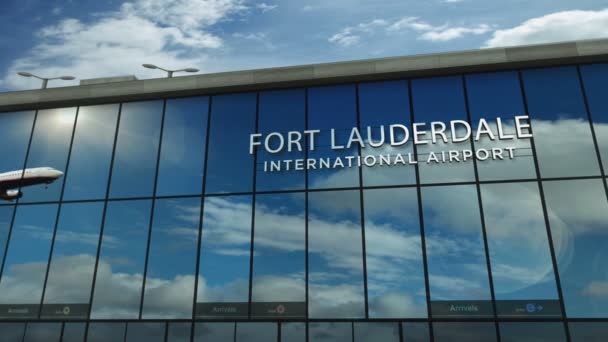 Avión Aterrizando Fort Lauderdale Florida Usa Llegada Ciudad Con Terminal — Vídeo de stock