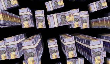 Angola Kwanza 'nın para paketi 3D resim. AOA banknot desteleri. Maliye, nakit, ekonomi krizi, iş başarısı, durgunluk, banka, vergi ve Angola 'daki borç kavramı.