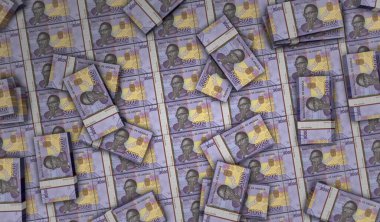Angolan Kwanza money pack 3d illustration. AOA banknote bundle stacks. Concept of finance, cash, economy crisis, business success, recession, bank, tax and debt in Angola.