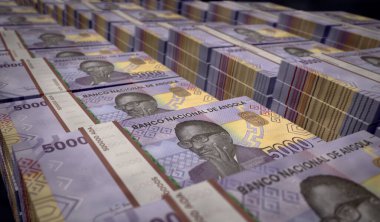 Angola Kwanza 'nın 3D resimli baskısı. AOA banknot izi. Maliye, nakit, ekonomi krizi, iş başarısı, durgunluk, banka, vergi ve Angola 'daki borç kavramı.