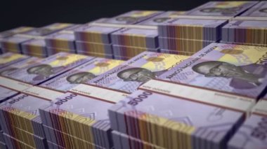 Angola Kwanza banknot büyümesi döngüsü. AOA para yığınları. Angola 'da nakit, bankacılık, seyahat, iş, ekonomi ve finans kavramı. Döngüsüz 3D canlandırma.