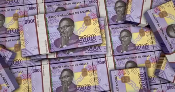 Angolan Kwanza Banknotes Animación Vista Cámara Desde Cerca Larga Distancia — Vídeos de Stock