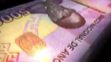 Angolan Kwanza money counting. AOA banknotes with Nikola Tesla portrait. Fast cash note count macro loop. Business and economy loopable and seamless concept. Economy and business in Angola.