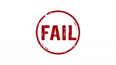 Başarısız pul ve el damgası darbesi izole edilmiş animasyon. Başarısızlık, iflas ve başarısız iş konsepti. Alfa mat kanalı.