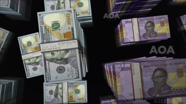 Американский Доллар Ангола Кванза Обмен Валюты Банкноты Упакованы Концепция Торговли — стоковое видео